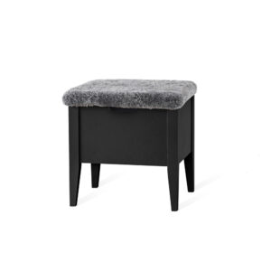 KLINTE bänk 45 cm svartlack med äkta fårskinn
