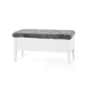 KLINTE bänk 90 cm vitlack med äkta fårskinn