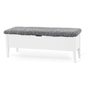 KLINTE bänk 120 cm vitlack med äkta fårskinn