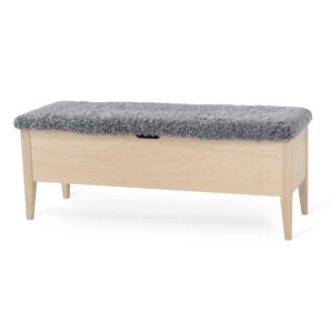 KLINTE bänk 120 cm vitoljad ek med äkta fårskinn