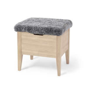 KLINTE bänk 45 cm vitoljad ek med äkta fårskinn
