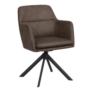 Gladstone karmstol mörkbrun läder-textil/svart metall snurr-tilt