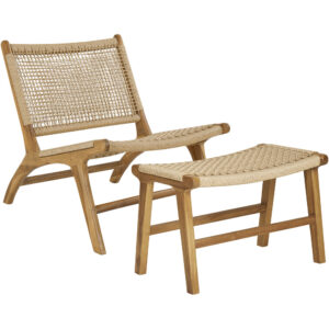 Derby set Fåtölj och fotstöd, teak/PE rotting, natur