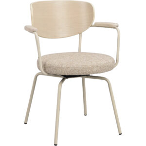 Merrick karmstol mörkbeige tyg/vitpigment ek/beige metall snurr