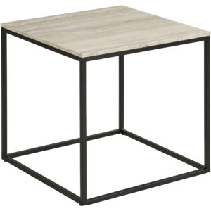 Vita Sidobord, travertinlook, svart stål 45x45x45 cm