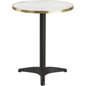 Bistrobord, marmorlook, vit med guldkant, svarta ben, aluminium ø60x73 cm