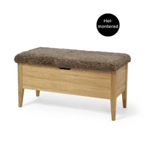 KLINTE bänk 90 cm oljad ek med äkta fårskinn beige
