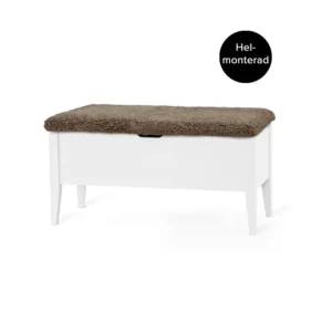 KLINTE bänk 90 cm vitlack med äkta fårskinn beige