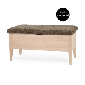 KLINTE bänk 90 cm vitoljad ek med äkta fårskinn beige