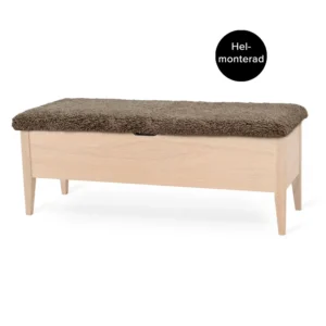 KLINTE bänk 120 cm vitoljad ek med äkta fårskinn beige