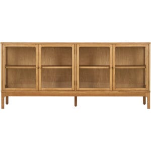 Zamora Skänk, 4 glasdörrar, 1 hyllplan, ek/ekfaner/härdat glas, naturfärgad, 40x180x80 cm