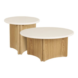 Motril Soffbordsgrupp, cement-/askfaner, vit/naturfärgad, ø80x37 och ø50x45 cm