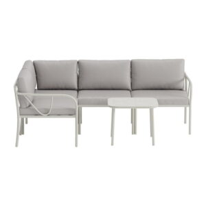 Hydra Hörnsoffgrupp, Greige, Bord: 42 x 55 x 55, Soffa: 72 x 68 x 138/196