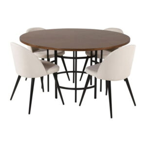 Copenhagen Matbord med Creme Velvet Stolarna, Bord: ⌀140