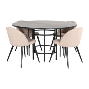 Copenhagen Matbord med Mörkbeige Velvet Stolarna, Bord: ⌀140