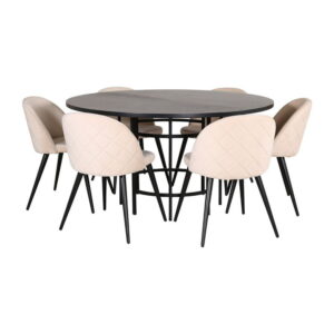 Copenhagen Matbord med Ljusbeige Velvet Stolarna, Bord: ⌀140