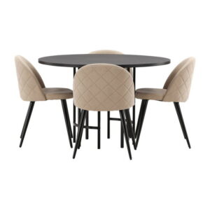 Copenhagen Matbord med Beige Velvet Stolarna, Bord: ⌀115