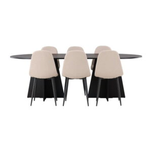 Bootcut Matbord med Beige Polar Stolarna, Svart, Bord: 230 x 115
